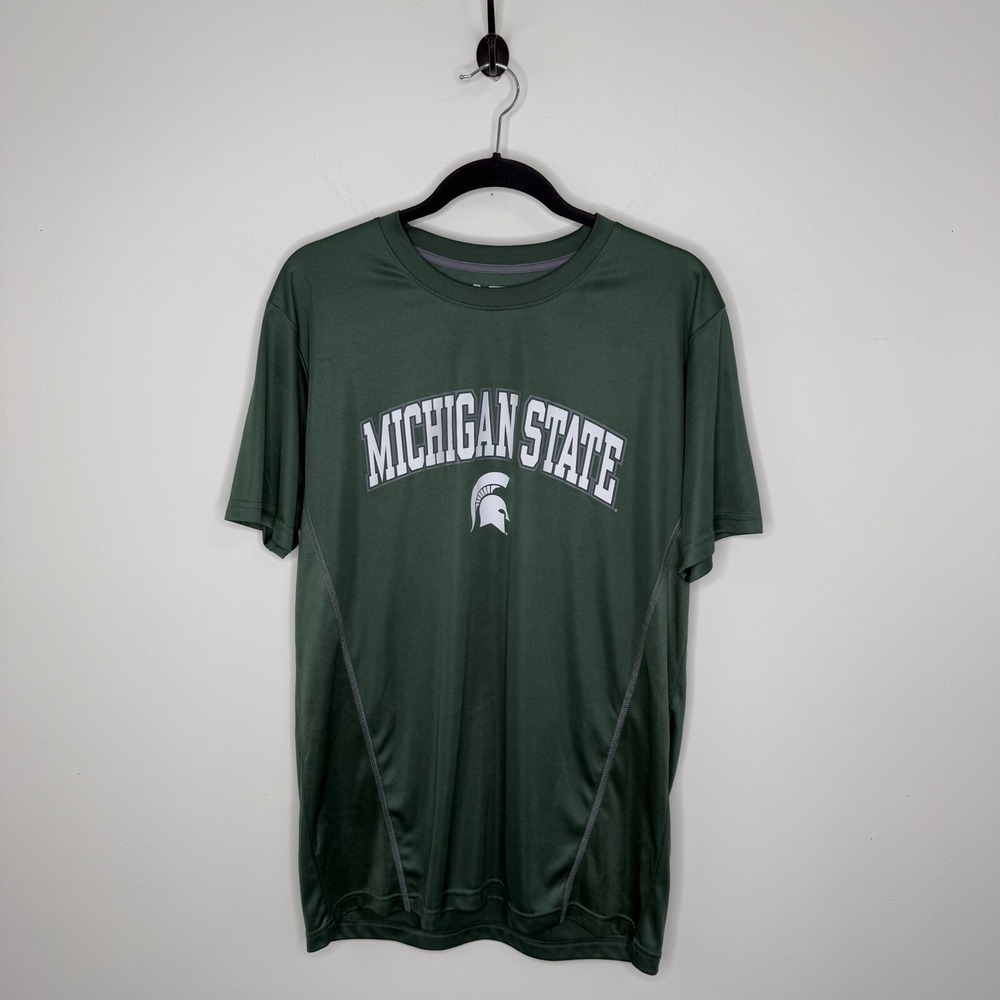 Michigan State Spartans Men's T Shirt Size Large Pro Edge Green Logo Spellout